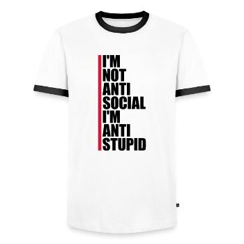 not antisocial anti stupid - Men's Ringer Shirt - white/black - Front - AI Model Female 172 light (172cm) & AI Model Male 178 dark (178cm)