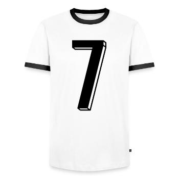 Nummer 7 - Zahl SIEBEN Trikot Nummer 7 Jahre - Männer Kontrast-T-Shirt - Weiß/Schwarz - Vorne - AI Model Female 172 light (172cm) & AI Model Male 178 dark (178cm)