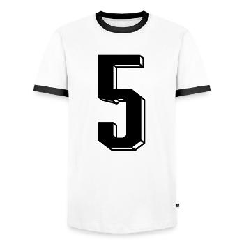 Nummer 5 - Zahl FÜNF Trikot Nummer 5 Jahre - Männer Kontrast-T-Shirt - Weiß/Schwarz - Vorne - AI Model Female 172 light (172cm) & AI Model Male 178 dark (178cm)