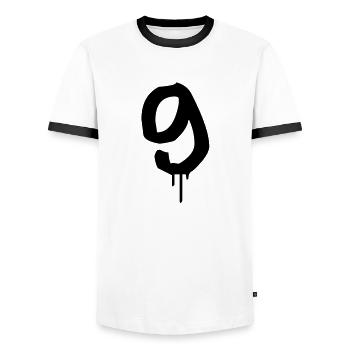 Graffiti : 9 - T-shirt contrasté Homme - blanc/noir - Devant - AI Model Female 172 light (172cm) & AI Model Male 178 dark (178cm)