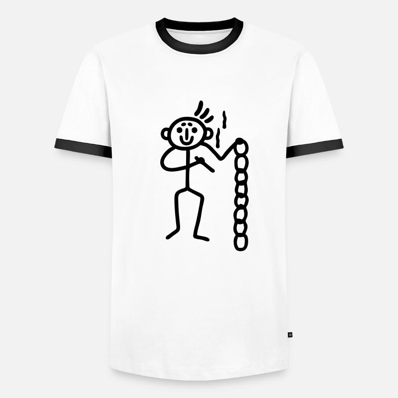 Strichmännchen mit Kette - Männer Kontrast-T-Shirt - Weiß/Schwarz
