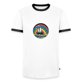 Naviguer avec la communauté LGBTQAI+ - T-shirt contrasté Homme - blanc/noir - Devant - AI Model Female 172 light (172cm) & AI Model Male 178 dark (178cm)