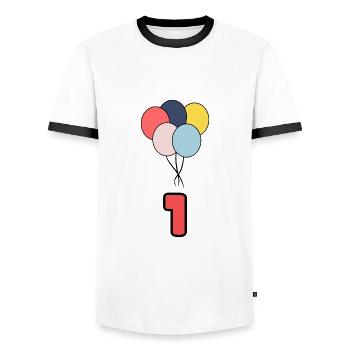1. 1 JAHR. 1-JÄHRIGES JUBILÄUM. GEBURTSTAG 1 JAHR - Männer Kontrast-T-Shirt - Weiß/Schwarz - Vorne - AI Model Female 172 light (172cm) & AI Model Male 178 dark (178cm)