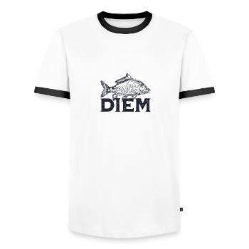 CARPE DIEM - Männer Kontrast-T-Shirt - Weiß/Schwarz - Vorne - AI Model Female 172 light (172cm) & AI Model Male 178 dark (178cm)