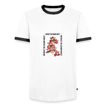 Do you feel anything yet - Merkst du schon was - Männer Kontrast-T-Shirt - Weiß/Schwarz - Vorne - AI Model Female 172 light (172cm) & AI Model Male 178 dark (178cm)