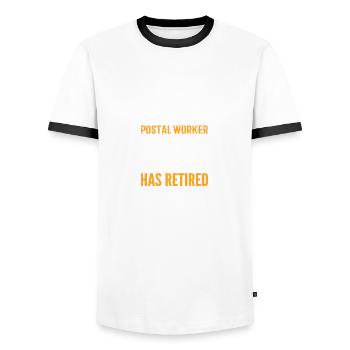 Legendary Postal Worker Pensioner Gift - Men's Ringer Shirt - white/black - Front - AI Model Female 172 light (172cm) & AI Model Male 178 dark (178cm)