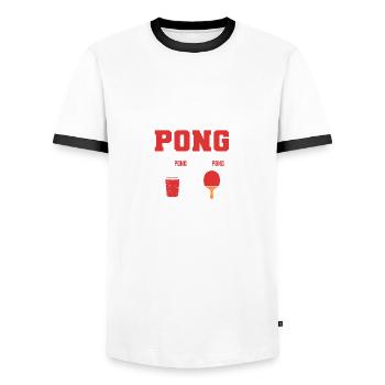 End with Pong Strong Drinker Gift - Men's Ringer Shirt - white/black - Front - AI Model Female 172 light (172cm) & AI Model Male 178 dark (178cm)