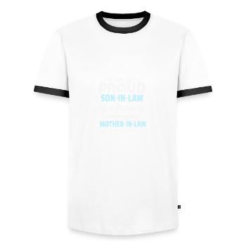 Fier gendre d’un sacré fantastique - T-shirt contrasté Homme - blanc/noir - Devant - AI Model Female 172 light (172cm) & AI Model Male 178 dark (178cm)