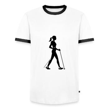 Nordic Walking Woman Silhouette - Men's Ringer Shirt - white/black - Front - AI Model Female 172 light (172cm) & AI Model Male 178 dark (178cm)