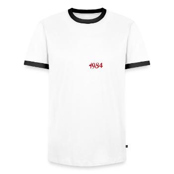 1984 - Männer Kontrast-T-Shirt - Weiß/Schwarz - Vorne - AI Model Female 172 light (172cm) & AI Model Male 178 dark (178cm)