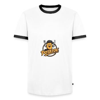 Funny Potato with Baseball Cap Vegan Vegetarian - Men's Ringer Shirt - white/black - Front - AI Model Female 172 light (172cm) & AI Model Male 178 dark (178cm)