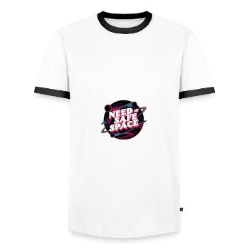 I need my safe space, free space - Men's Ringer Shirt - white/black - Front - AI Model Female 172 light (172cm) & AI Model Male 178 dark (178cm)