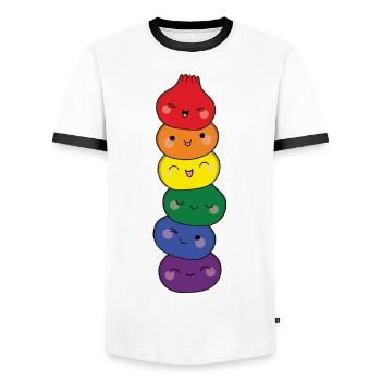 Dumpling Turm Regenbogen LGTBQ Pride Dim Sum - Männer Kontrast-T-Shirt - Weiß/Schwarz - Vorne - AI Model Female 172 light (172cm) & AI Model Male 178 dark (178cm)