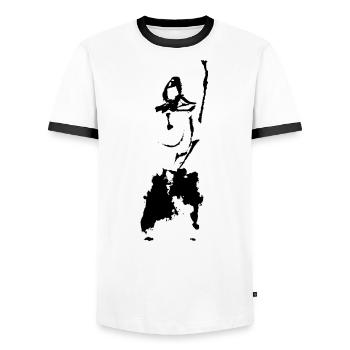 kendo - Men's Ringer Shirt - white/black - Front - AI Model Female 172 light (172cm) & AI Model Male 178 dark (178cm)