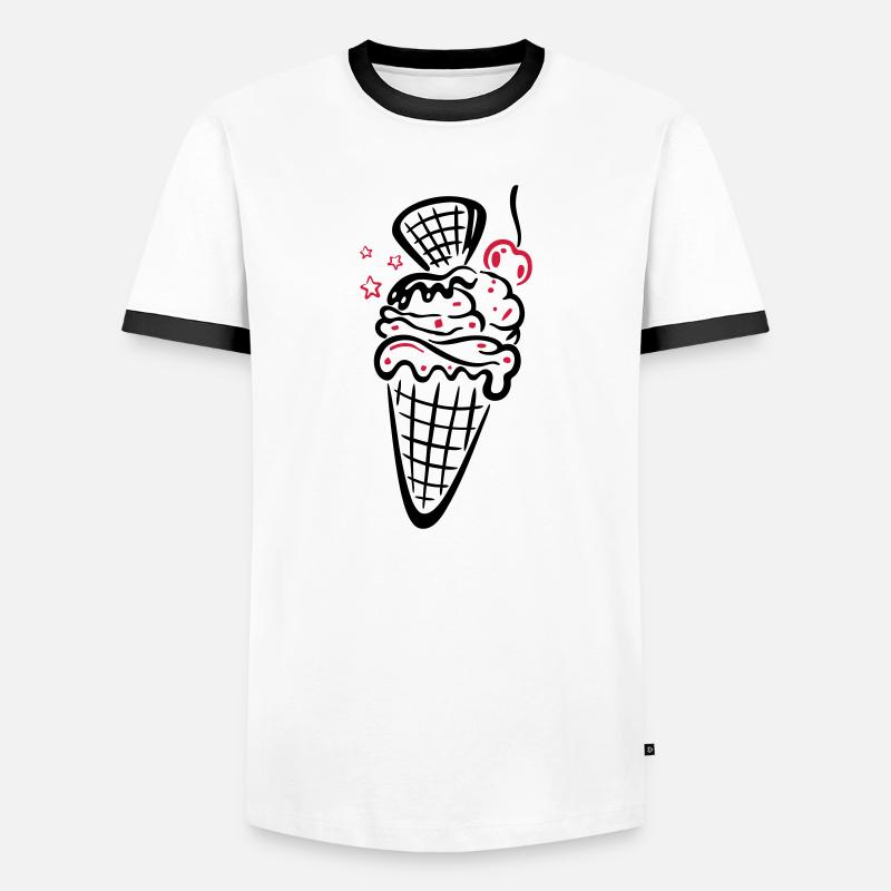 Eis, Eiswaffel mit Kirsche - Männer Kontrast-T-Shirt - Weiß/Schwarz