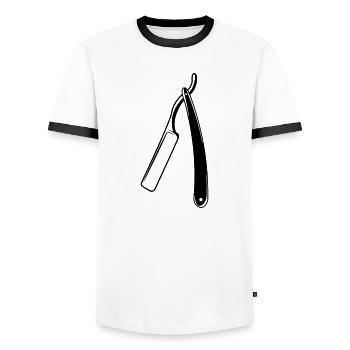 Razor transparent shadow image - Men's Ringer Shirt - white/black - Front - AI Model Female 172 light (172cm) & AI Model Male 178 dark (178cm)