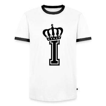 Buchstabe I - Männer Kontrast-T-Shirt - Weiß/Schwarz - Vorne - AI Model Female 172 light (172cm) & AI Model Male 178 dark (178cm)