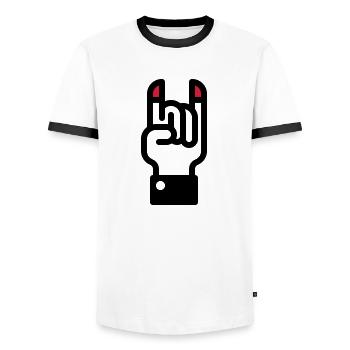 Signe des cornes du diable à la main / Horns main - T-shirt contrasté Homme - blanc/noir - Devant - AI Model Female 172 light (172cm) & AI Model Male 178 dark (178cm)