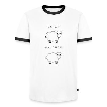 Schaf Unschaf - lustiger Spruch - Fotografie - Männer Kontrast-T-Shirt - Weiß/Schwarz - Vorne - AI Model Female 172 light (172cm) & AI Model Male 178 dark (178cm)