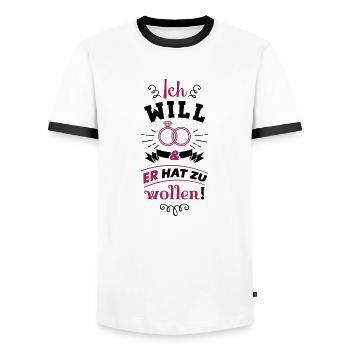 ich will er hat zu wollen ringe - Männer Kontrast-T-Shirt - Weiß/Schwarz - Vorne - AI Model Female 172 light (172cm) & AI Model Male 178 dark (178cm)