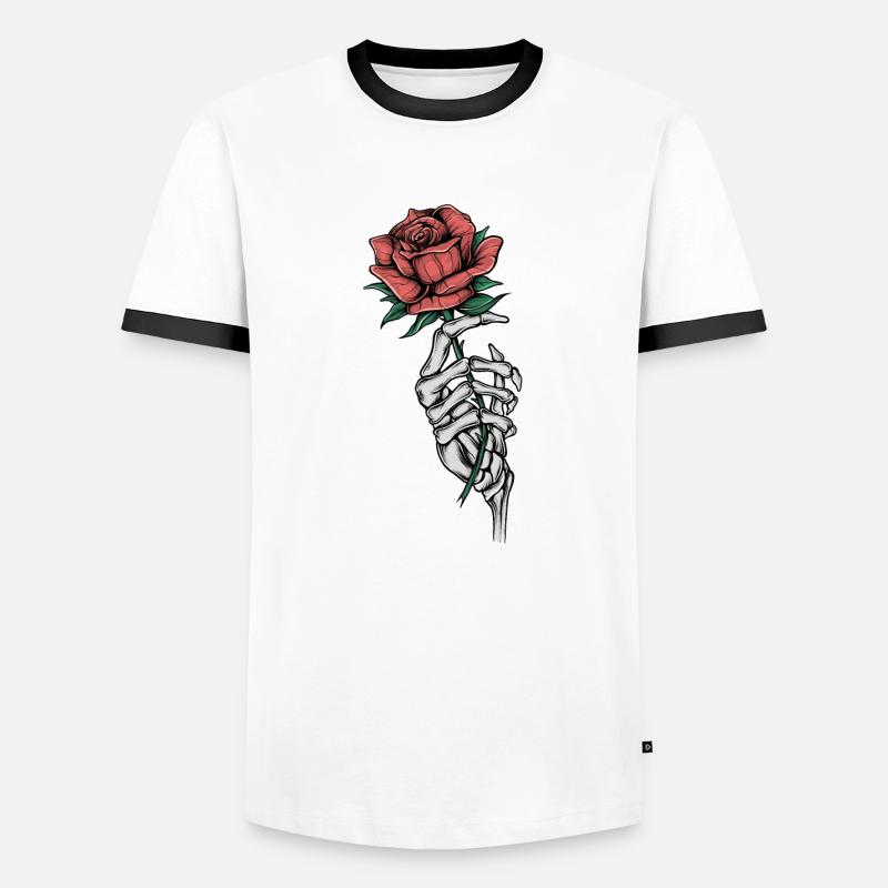 Bone hand with rose - Men's Ringer Shirt - white/black