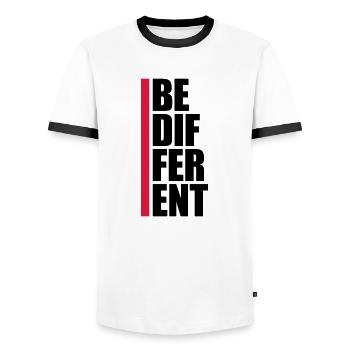Be different Logo Design - Men's Ringer Shirt - white/black - Front - AI Model Female 172 light (172cm) & AI Model Male 178 dark (178cm)