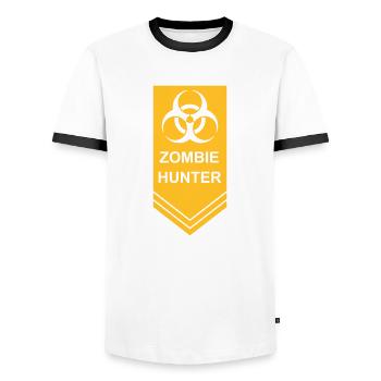 zombie hunter Halloween quote - Men's Ringer Shirt - white/black - Front - AI Model Female 172 light (172cm) & AI Model Male 178 dark (178cm)