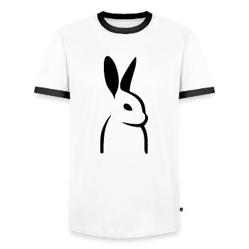 Minimalist rabbit silhouette - Men's Ringer Shirt - white/black - Front - AI Model Female 172 light (172cm) & AI Model Male 178 dark (178cm)