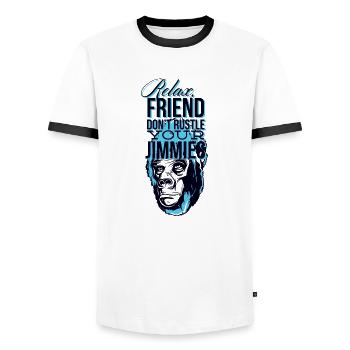 Funny Chill Relax friend monkey gorilla gift - Men's Ringer Shirt - white/black - Front - AI Model Female 172 light (172cm) & AI Model Male 178 dark (178cm)