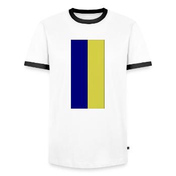 Couleurs Bleu-Jaune - T-shirt contrasté Homme - blanc/noir - Devant - AI Model Female 172 light (172cm) & AI Model Male 178 dark (178cm)