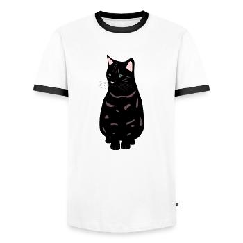 schwarze Katze - Männer Kontrast-T-Shirt - Weiß/Schwarz - Vorne - AI Model Female 172 light (172cm) & AI Model Male 178 dark (178cm)