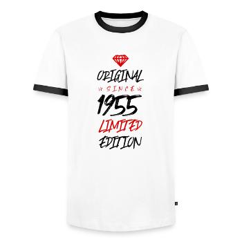 1955 limited edition - Männer Kontrast-T-Shirt - Weiß/Schwarz - Vorne - AI Model Female 172 light (172cm) & AI Model Male 178 dark (178cm)