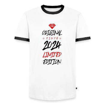 Édition limitée 2024 - T-shirt contrasté Homme - blanc/noir - Devant - AI Model Female 172 light (172cm) & AI Model Male 178 dark (178cm)