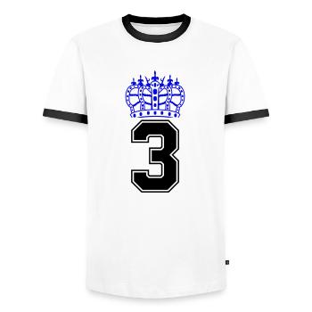 3 krone - Männer Kontrast-T-Shirt - Weiß/Schwarz - Vorne - AI Model Female 172 light (172cm) & AI Model Male 178 dark (178cm)