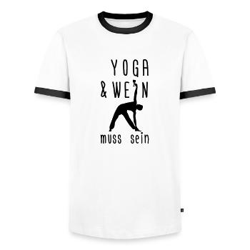 Yoga & Wein muss sein - Männer Kontrast-T-Shirt - Weiß/Schwarz - Vorne - AI Model Female 172 light (172cm) & AI Model Male 178 dark (178cm)