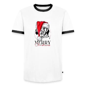 Santa Epagneul Breton Merry Christmas Wilsigns - Men's Ringer Shirt - white/black - Front - AI Model Female 172 light (172cm) & AI Model Male 178 dark (178cm)