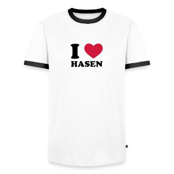 I Love Hasen - Männer Kontrast-T-Shirt - Weiß/Schwarz - Vorne - AI Model Female 172 light (172cm) & AI Model Male 178 dark (178cm)