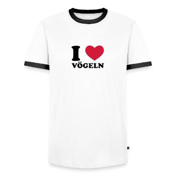 I Love birds - Men's Ringer Shirt - white/black - Front - AI Model Female 172 light (172cm) & AI Model Male 178 dark (178cm)