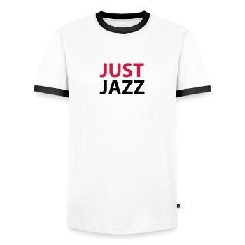 Just Jazz - Männer Kontrast-T-Shirt - Weiß/Schwarz - Vorne - AI Model Female 172 light (172cm) & AI Model Male 178 dark (178cm)