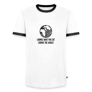 Vegan Plant Based Health Healing Detox - T-shirt contrasté Homme - blanc/noir - Devant - AI Model Female 172 light (172cm) & AI Model Male 178 dark (178cm)