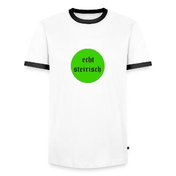 echt steirisch - Männer Kontrast-T-Shirt - Weiß/Schwarz - Vorne - AI Model Female 172 light (172cm) & AI Model Male 178 dark (178cm)