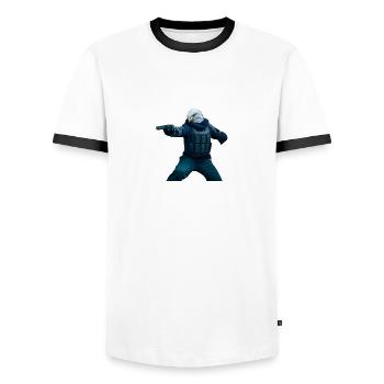 Eagle with revolver - Men's Ringer Shirt - white/black - Front - AI Model Female 172 light (172cm) & AI Model Male 178 dark (178cm)