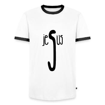 Jesus / Christianity / Catholic - Men's Ringer Shirt - white/black - Front - AI Model Female 172 light (172cm) & AI Model Male 178 dark (178cm)