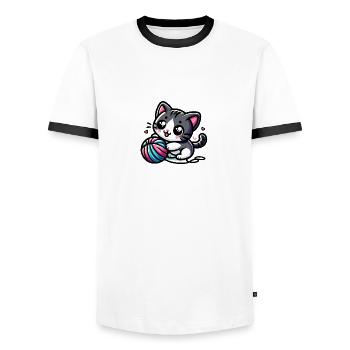 Cute Cat - Men's Ringer Shirt - white/black - Front - AI Model Female 172 light (172cm) & AI Model Male 178 dark (178cm)