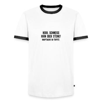 Herr schmeiß Hirn Steine Gott Treffer Genie Wurf - Männer Kontrast-T-Shirt - Weiß/Schwarz - Vorne - AI Model Female 172 light (172cm) & AI Model Male 178 dark (178cm)