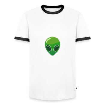 Don't go here. Loner or shy person G - Men's Ringer Shirt - white/black - Front - AI Model Female 172 light (172cm) & AI Model Male 178 dark (178cm)