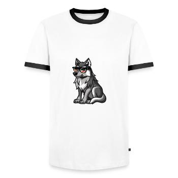 Wolf Cool Animal - Men's Ringer Shirt - white/black - Front - AI Model Female 172 light (172cm) & AI Model Male 178 dark (178cm)