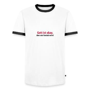 gott ist okay aber sein fanclub nervt kirche jesus - Männer Kontrast-T-Shirt - Weiß/Schwarz - Vorne - AI Model Female 172 light (172cm) & AI Model Male 178 dark (178cm)