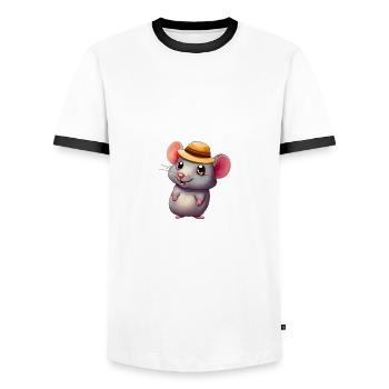Cute mouse with hat - Men's Ringer Shirt - white/black - Front - AI Model Female 172 light (172cm) & AI Model Male 178 dark (178cm)
