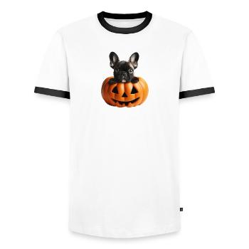 Halloween French Bulldog - Men's Ringer Shirt - white/black - Front - AI Model Female 172 light (172cm) & AI Model Male 178 dark (178cm)